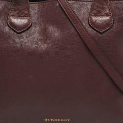 مملوكة مسبقًا حقيبة يد توتس بربري بانر جلد بورجوندي/بيج وكانفاس كاروهاوس متوسطة