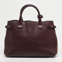 مملوكة مسبقًا حقيبة يد توتس بربري بانر جلد بورجوندي/بيج وكانفاس كاروهاوس متوسطة