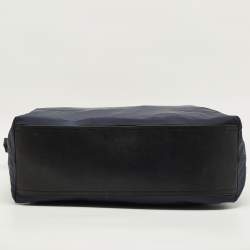 Pre Owned حقيبة يد توتس بربري بوكليه جلد ونايلون كاروهات نوفا أسود/أزرق كحلي 