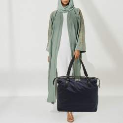 Pre Owned حقيبة يد توتس بربري بوكليه جلد ونايلون كاروهات نوفا أسود/أزرق كحلي 