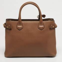 Pre Owned Burberry Banner Medium Beige House Check Canvas and Leather Tote