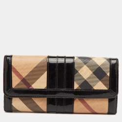 Pre Owned Burberry Beige/Black Nova Check PVC and Patent Leather Flap Continental Wallet