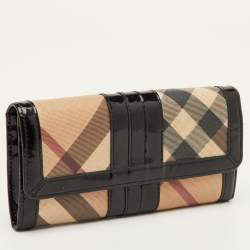 Pre Owned Burberry Beige/Black Nova Check PVC and Patent Leather Flap Continental Wallet