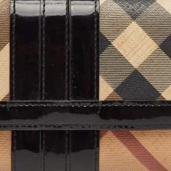 Pre Owned Burberry Beige/Black Nova Check PVC and Patent Leather Flap Continental Wallet