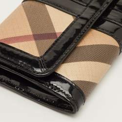 Pre Owned Burberry Beige/Black Nova Check PVC and Patent Leather Flap Continental Wallet
