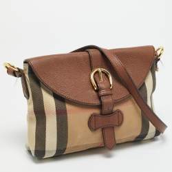 مملوكة مسبقًا Burberry Horseshoe Milton Beige/Brown House Check Canvas and Leather Crossbody Bag