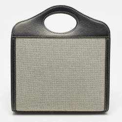 مملوكة مسبقًا حقيبة يد بربري جيب صغيرة سوداء/رمادية من الجلد والقماش