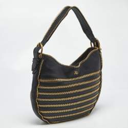 Pre Owned Burberry Zipped Detail Malika Black Leather Hobo