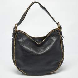 Pre Owned Burberry Zipped Detail Malika Black Leather Hobo