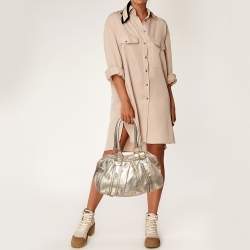 مملوكة مسبقًا Burberry Ashbury Knight Gold Leather Satchel