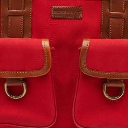 مملوكة مسبقًا حقيبة ساتشل بربري قماش كارو نوفا وأحمر/ بيج جلد