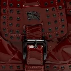 مملوكة مسبقًا Burberry Brooke Red Quilted Studded Patent Leather Hobo