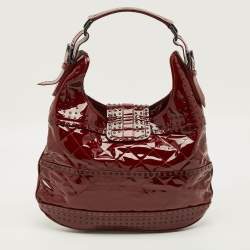 مملوكة مسبقًا Burberry Brooke Red Quilted Studded Patent Leather Hobo
