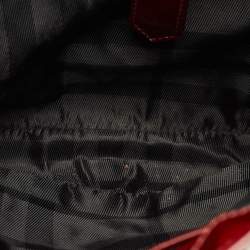 مملوكة مسبقًا Burberry Brooke Red Quilted Studded Patent Leather Hobo