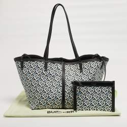 Pre Owned Burberry Blue/Black TB Monogram Coated Canvas Beach Bag