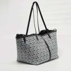 Pre Owned Burberry Blue/Black TB Monogram Coated Canvas Beach Bag