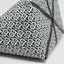 Pre Owned Burberry Blue/Black TB Monogram Coated Canvas Beach Bag