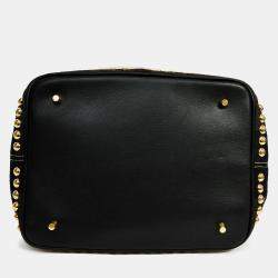 Pre Owned Burberry Brown/Black Linen/Leather Novacheck Studded Hobo Bag