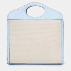 مملوكة مسبقًا حقيبة جيب صغيرة بريري جلد وقماش كريمي/أزرق