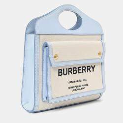 مملوكة مسبقًا حقيبة جيب صغيرة بريري جلد وقماش كريمي/أزرق