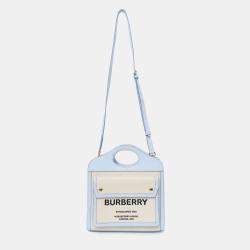 مملوكة مسبقًا حقيبة جيب صغيرة بريري جلد وقماش كريمي/أزرق