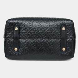 Pre Owned حقيبة تسوق بربري جلد أسود منقوشة بشعار TB مع حزام