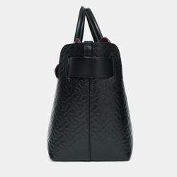 Pre Owned حقيبة تسوق بربري جلد أسود منقوشة بشعار TB مع حزام