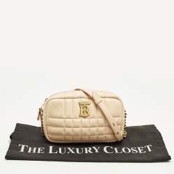 Pre Owned Burberry Lola Mini Peach Pink Quilted Leather Camera Bag