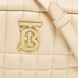 Pre Owned Burberry Lola Mini Peach Pink Quilted Leather Camera Bag