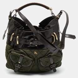 Pre Owned Burberry Bromley Brown/Khaki Quilted Nylon and Patent Leather Hobo