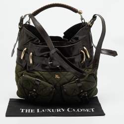 Pre Owned Burberry Bromley Brown/Khaki Quilted Nylon and Patent Leather Hobo