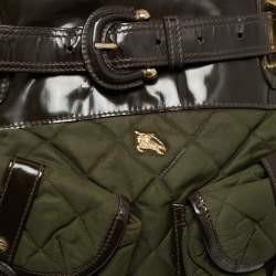 Pre Owned Burberry Bromley Brown/Khaki Quilted Nylon and Patent Leather Hobo