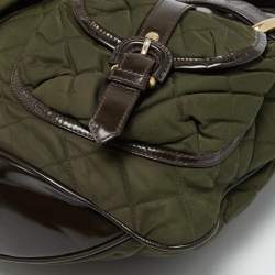 Pre Owned Burberry Bromley Brown/Khaki Quilted Nylon and Patent Leather Hobo