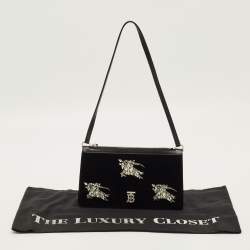 مملوكة مسبقًا حقيبة بربري ت ب كريستال جلد مخمل أسود كتف