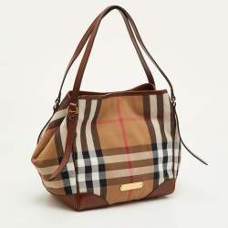 Pre Owned Burberry Canterbury Small Beige/Brown House Check Canvas and Leather Tote