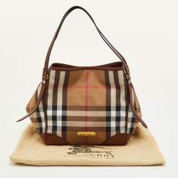Pre Owned Burberry Canterbury Small Beige/Brown House Check Canvas and Leather Tote