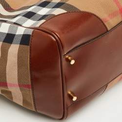 Pre Owned Burberry Canterbury Small Beige/Brown House Check Canvas and Leather Tote