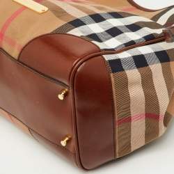 Pre Owned Burberry Canterbury Small Beige/Brown House Check Canvas and Leather Tote