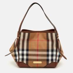 Pre Owned Burberry Canterbury Small Beige/Brown House Check Canvas and Leather Tote