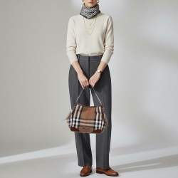 Pre Owned Burberry Canterbury Small Beige/Brown House Check Canvas and Leather Tote