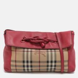 مملوكة مسبقًا Burberry Beige/Pink Haymarket Check PVC and Leather Shoulder Bag