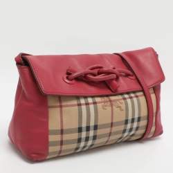 مملوكة مسبقًا Burberry Beige/Pink Haymarket Check PVC and Leather Shoulder Bag