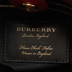 Pre Owned Burberry Banner Mini Red/Beige Leather and House Check Fabric Tote