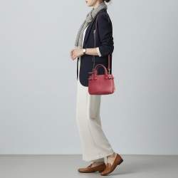 Pre Owned Burberry Banner Mini Red/Beige Leather and House Check Fabric Tote