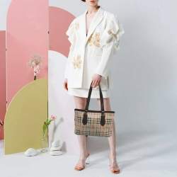 مملوكة مسبقًا حقيبة يد توتس بربري ريجينت كانفاس مقوى كاروهات هايماركت بيج/بني متوسطة