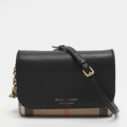 مملوكة مسبقًا Burberry Hampshire Beige/Black Housecheck Canvas and Leather Shoulder Bag