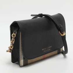 مملوكة مسبقًا حقيبة كروس بربري هامبشاير جلد وكانفاس هاوس تشيك أسود / بيج