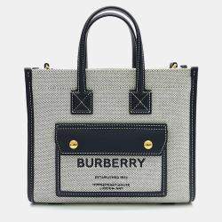 مملوكة مسبقًا Burberry Black Grey Fabric Freya Mini Tote Bag