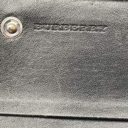 Pre Owned محفظة بربري بغطاء نايلون وتفاصيل جلد براءات سوداء كاروهات دخان