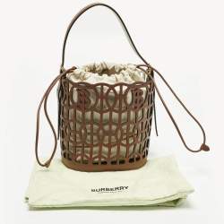 Pre Owned Burberry Brown Laser Cut Leather Bucket Bag